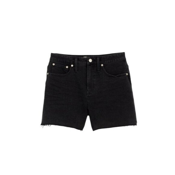 Madewell High-Rise Classic Straight Jean Denim Shorts Black Wash Raw Hem Size 24 - Picture 1 of 8